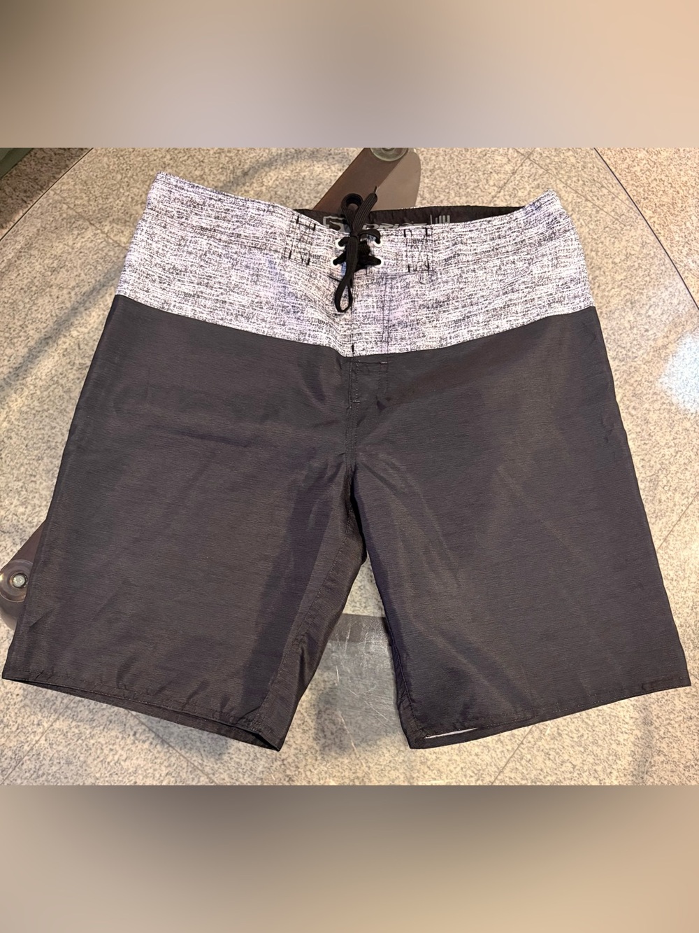 Men's Black Board Shorts with Heathered Gray Waistband